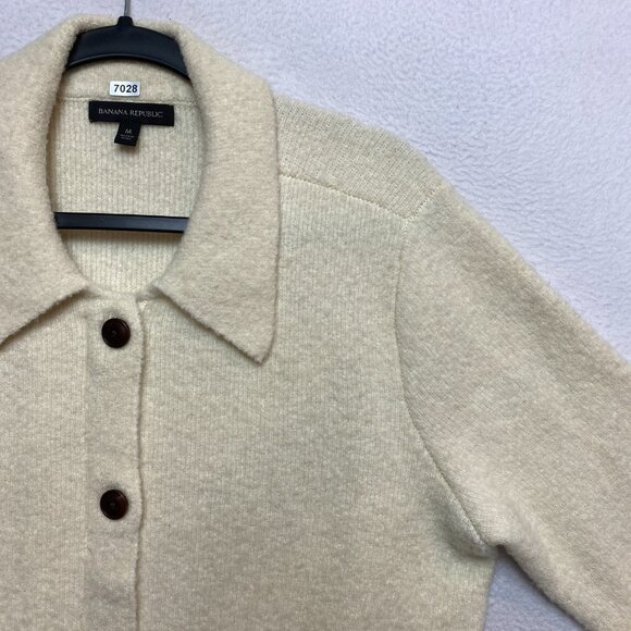 Banana Republic Cardigan Womens M Ivory Wool Blend Collared Sweater - Picture 2 of 10